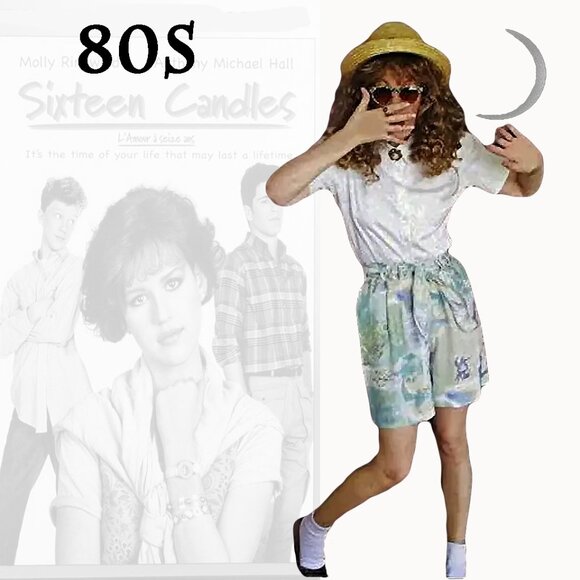 Vintage Baggy Shorts in Rayon with Scarf Sash & High Waist Loose & Comfy - 80s - Picture 1 of 13